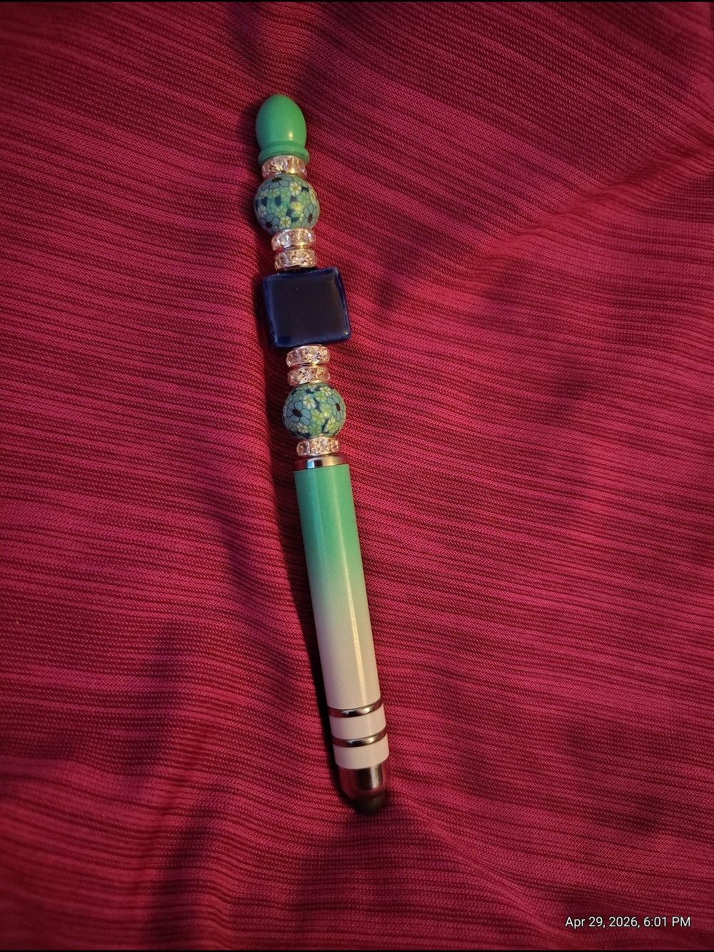 Beaded Touch Screen Stylus  in Green, Blue and Silver